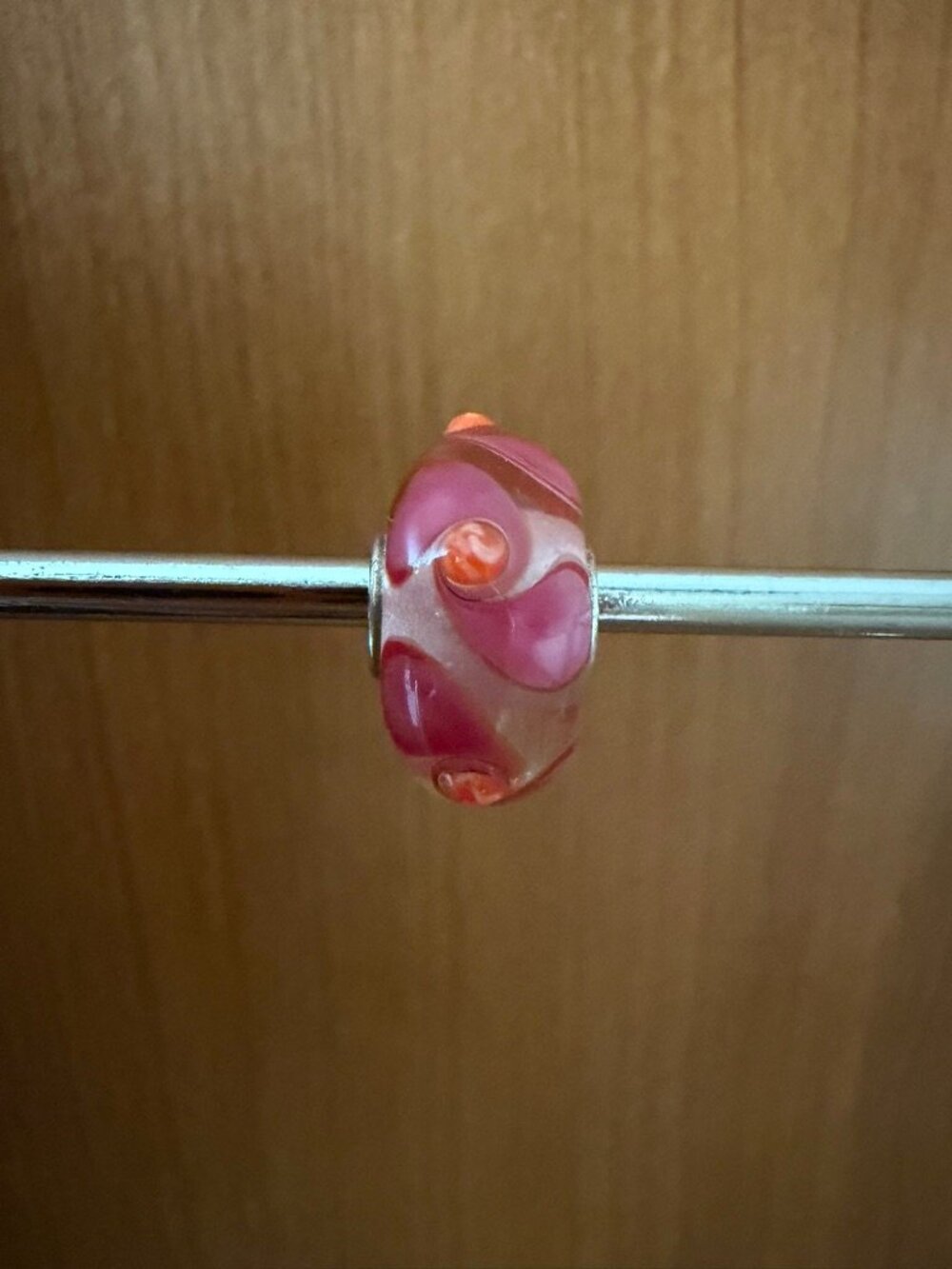 Trollbeads OOAK Unique Bead - Pink & Orange Pinwheel on Light Pink